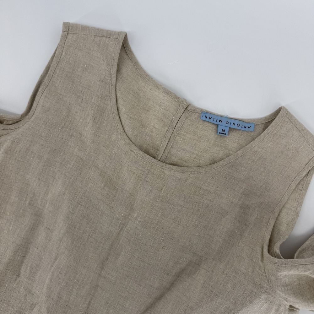 Antonio Melani Cold‎ Shoulder 100% Linen Size M Peekaboo Sleeve Relaxed Fit
